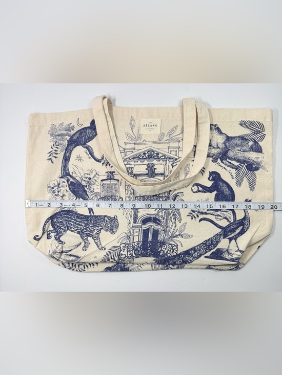 Sezane Handbags - Sezane Maia Bunge Tote Blue Jungle Paradiso Print canvas tote bag.